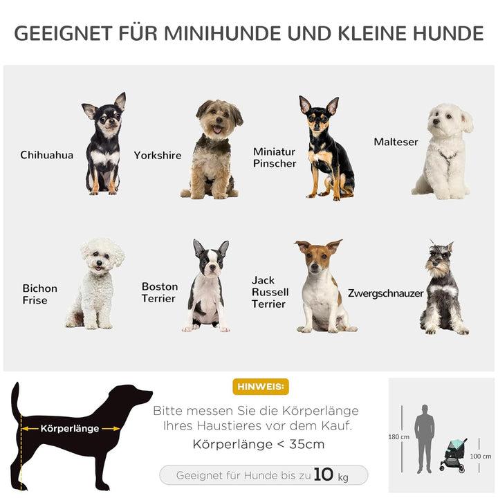 PawHut Hundewagen 2 in 1 Hundebuggy klappbar für Hunde &amp; Katzen bis 10 kg Katzenbuggy mit Kissen Net