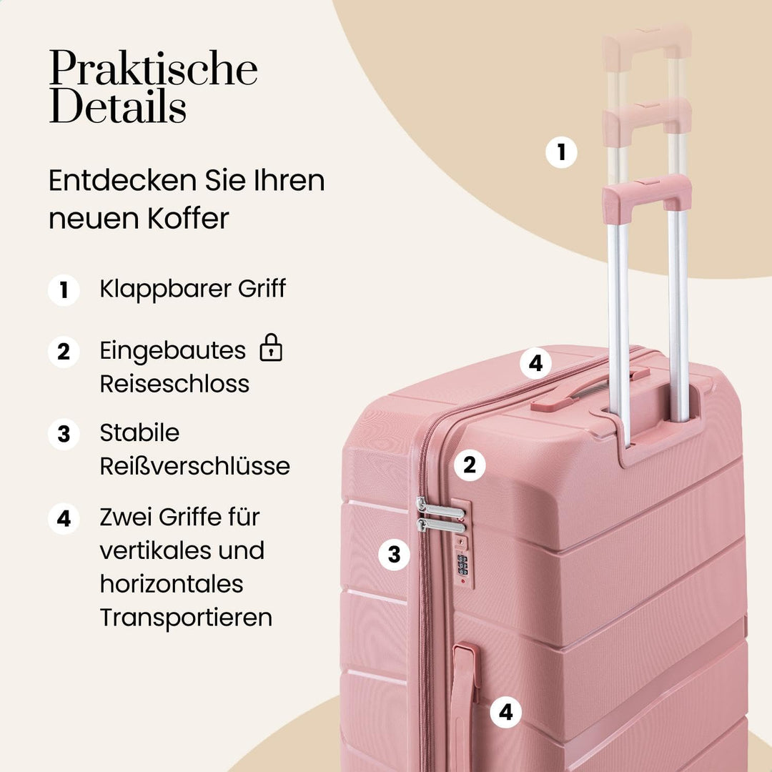 Urban Adventurer Kofferset 3-teilig 232L – Rosa – Hartschalenkoffer mit Zahlenschloss &amp; 4 Rollen Ros
