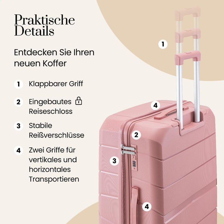 Urban Adventurer Reisekoffer 79L – Rosa – Trolley mittelgross Hartschale mit Zahlenschloss & 4 Rolle