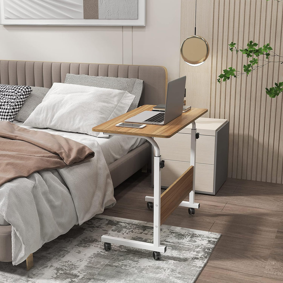 soges Laptoptisch höhenverstellbarer Beistelltisch mit Rollen, 80x40cm PC Tisch Notebook Sofatisch L