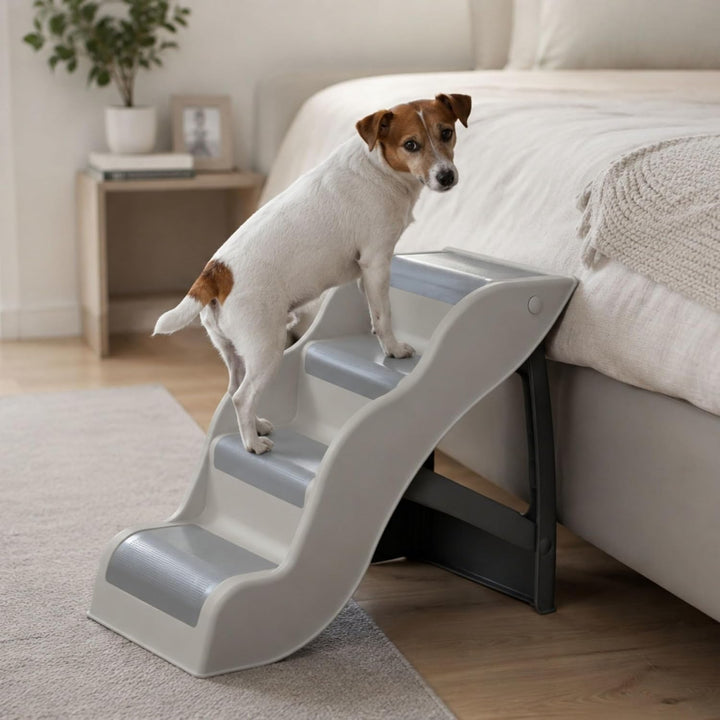 TRIXIE Leichte Hundetreppe mit rutschfesten Gummi-Laufflächen – 4-stufige Haustiertreppe für Betten