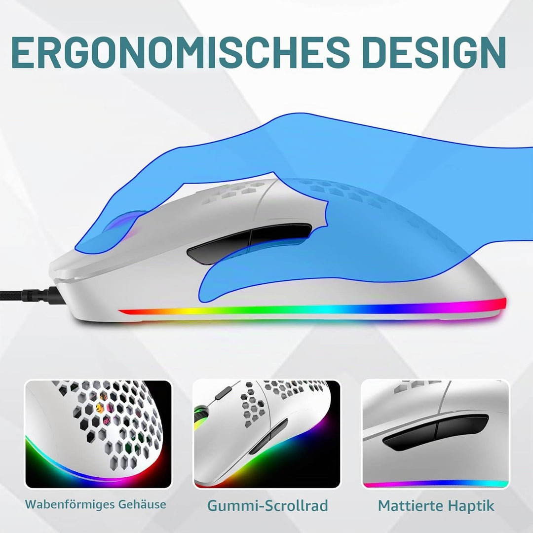 MK21 Gaming Set: 60% Mechanische Tastatur (RGB, 62 Tasten, UK Layout) und Ultraleichte Maus (6400 DP