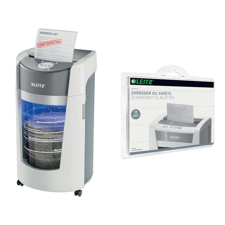 Leitz IQ Set OptiMax Office P5 Aktenvernichter mit Mikroschnitt, 10 Blatt, Rotierender Behälter für
