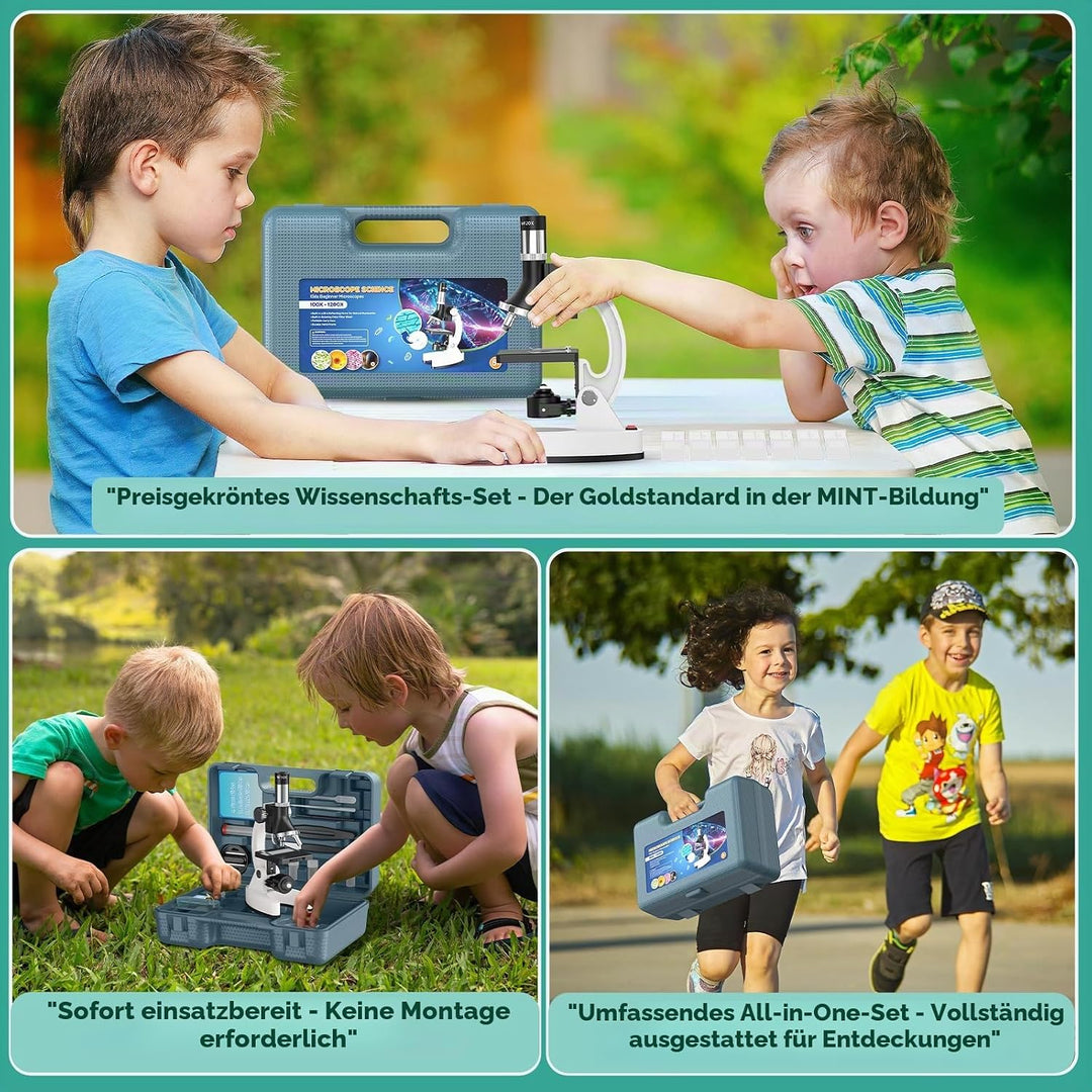 USCAMEL 1200X Mikroskop für Kinder und Studenten - Mit Präparierten Objektträgern, Metallkörper, LED