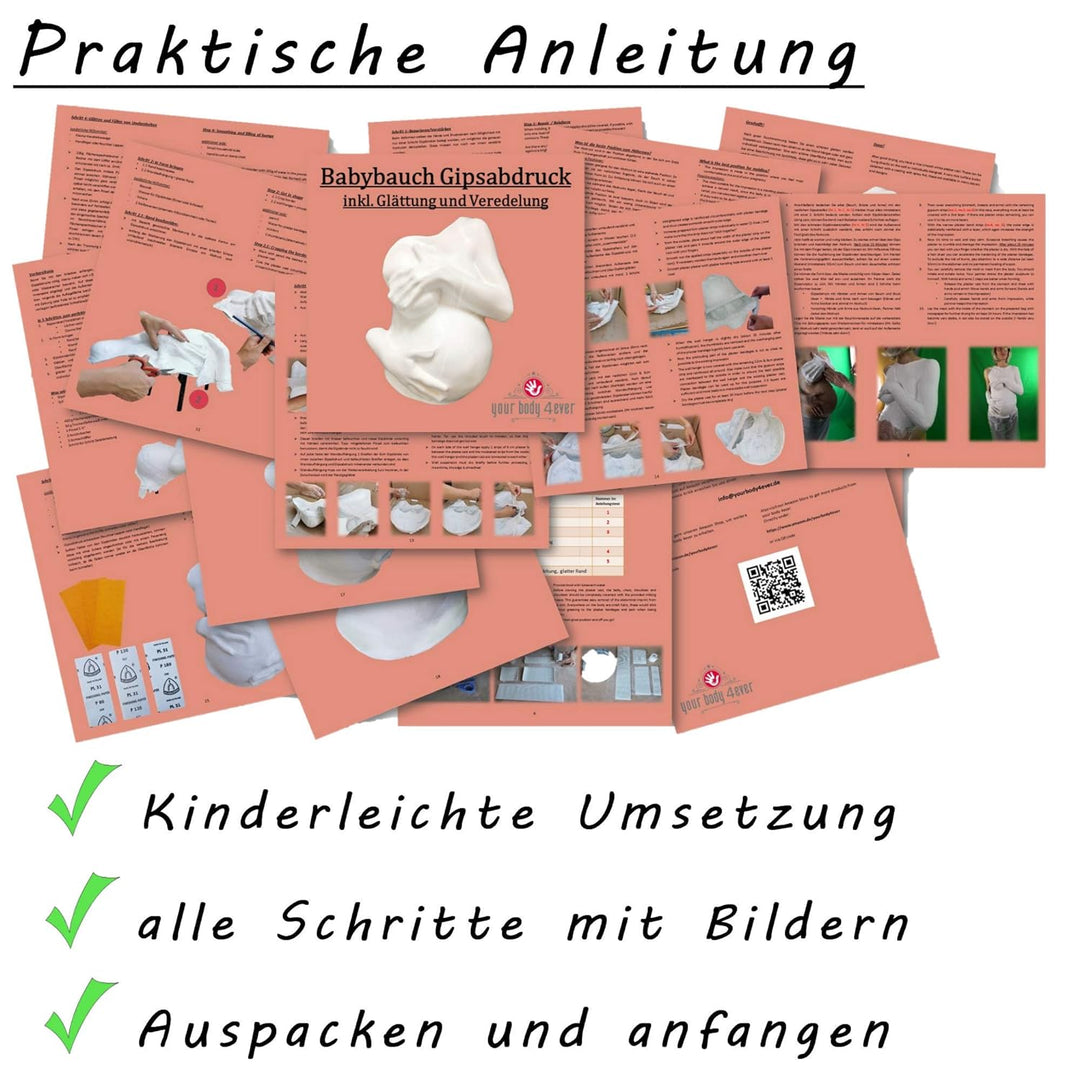 ALLES DRIN | Gipsabdruck Babybauch Set inkl. Glättung & Veredelung | 1A Geschenke für werdende Mütte