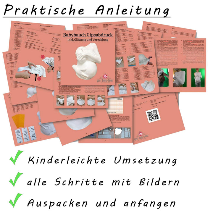 ALLES DRIN | Gipsabdruck Babybauch Set inkl. Glättung & Veredelung | 1A Geschenke für werdende Mütte