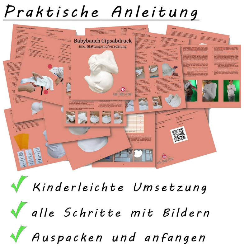 ALLES DRIN | Gipsabdruck Babybauch Set inkl. Glättung & Veredelung | 1A Geschenke für werdende Mütte