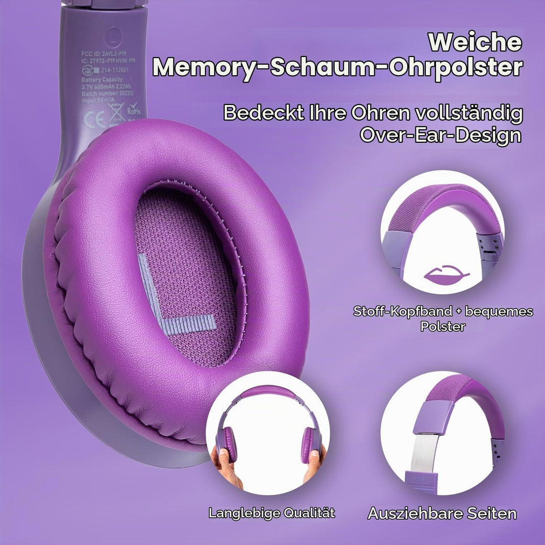 PowerLocus Bluetooth Kopfhörer Over Ear, Kopfhörer Kabellos mit 3-EQ modi, 60std. Spielzeit, Hi-Fi-S