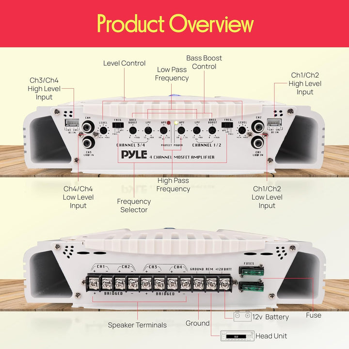 Pyle PLMRA430BT 2.1 Bluetooth-Marine-Verstärker-Empfänger - Wasserdichter, drahtloser 4-Kanal-Überbr