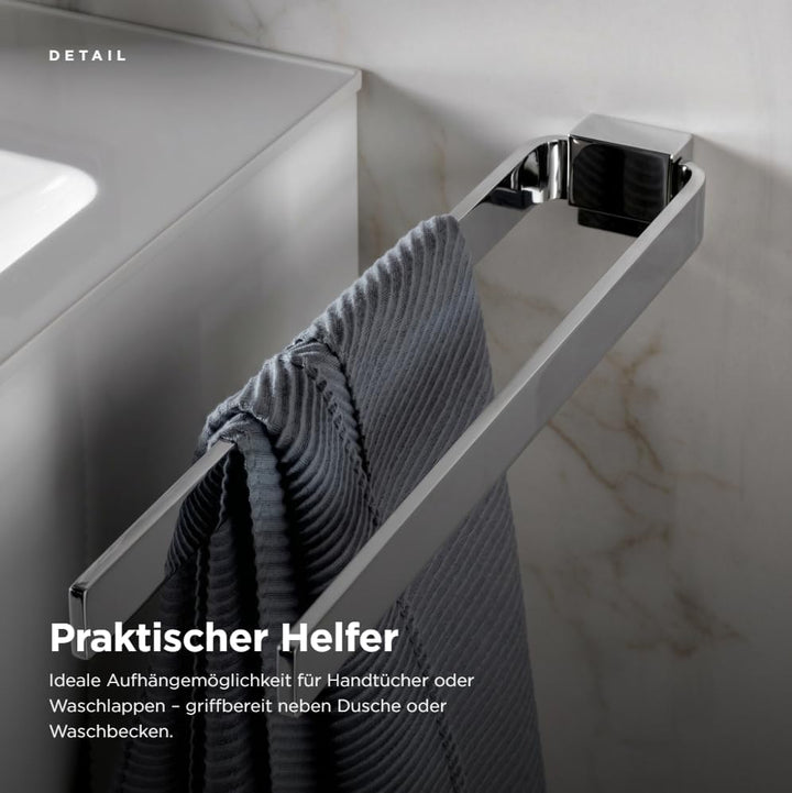 EMCO Cue Handtuchhalter zweiarmig zur Wandmontage, starre Handtuchstange aus Metall, hochwertiger Ba