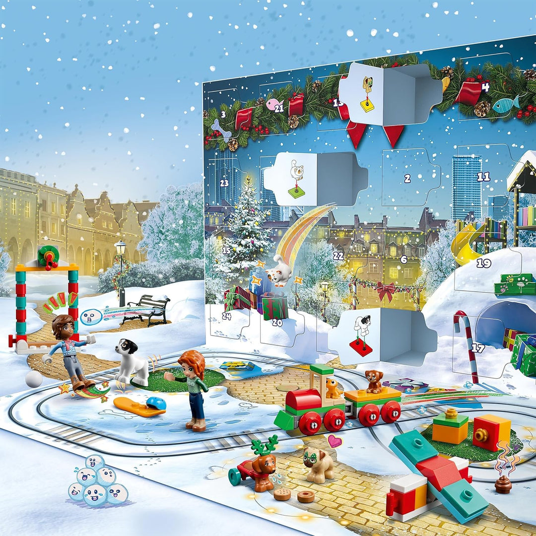 LEGO 41758 Friends Adventskalender 2023, Weihnachtskalender mit 24 Geschenken, darunter 8 Tier-Figur