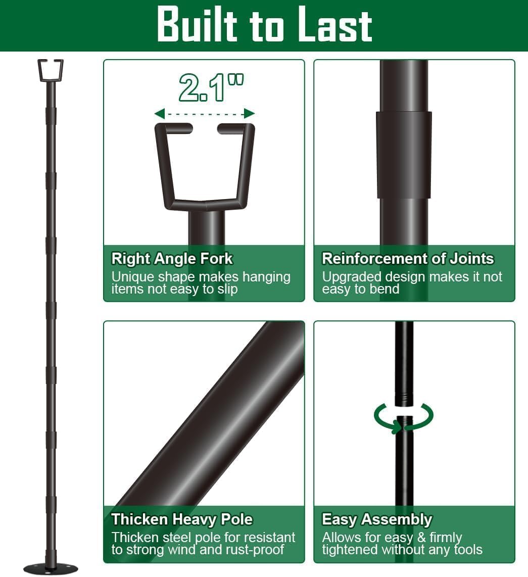 HoldOneLight String Light Pole für Deck 10Ft/3M Outdoor String Light Poles - Verstellbare Höhe, rost