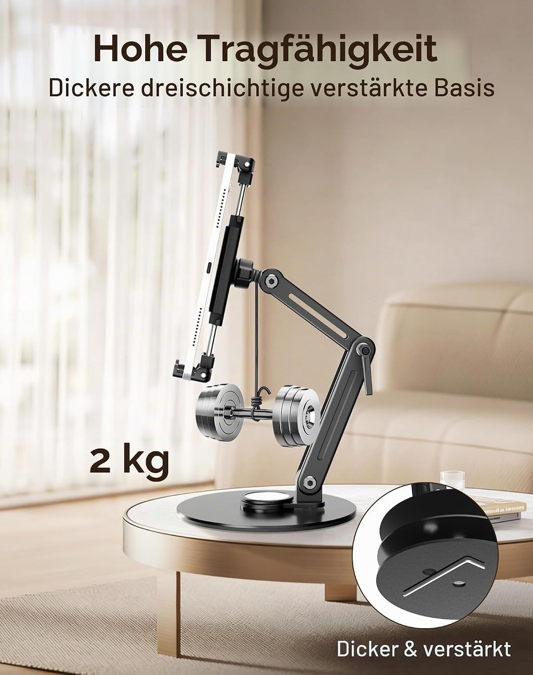 Portable Monitor Stand Tablet Halterung - Robuster Aluminium Ständer, 360° Drehbare Basis, 2 kg Trag