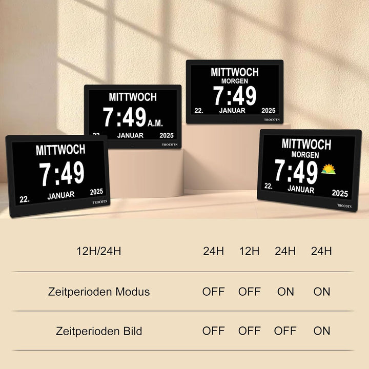 TROCOTN 10 Zoll Digitale Uhr Tagesuhr Grosses Display Wecker Wanduhr (schwarz) 10 Zoll Schwarz, 10 Z