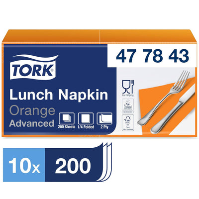 Tork 477843 Lunchservietten Orange / 2-lagige Servietten für kleine Gerichte oder Snacks / Advanced