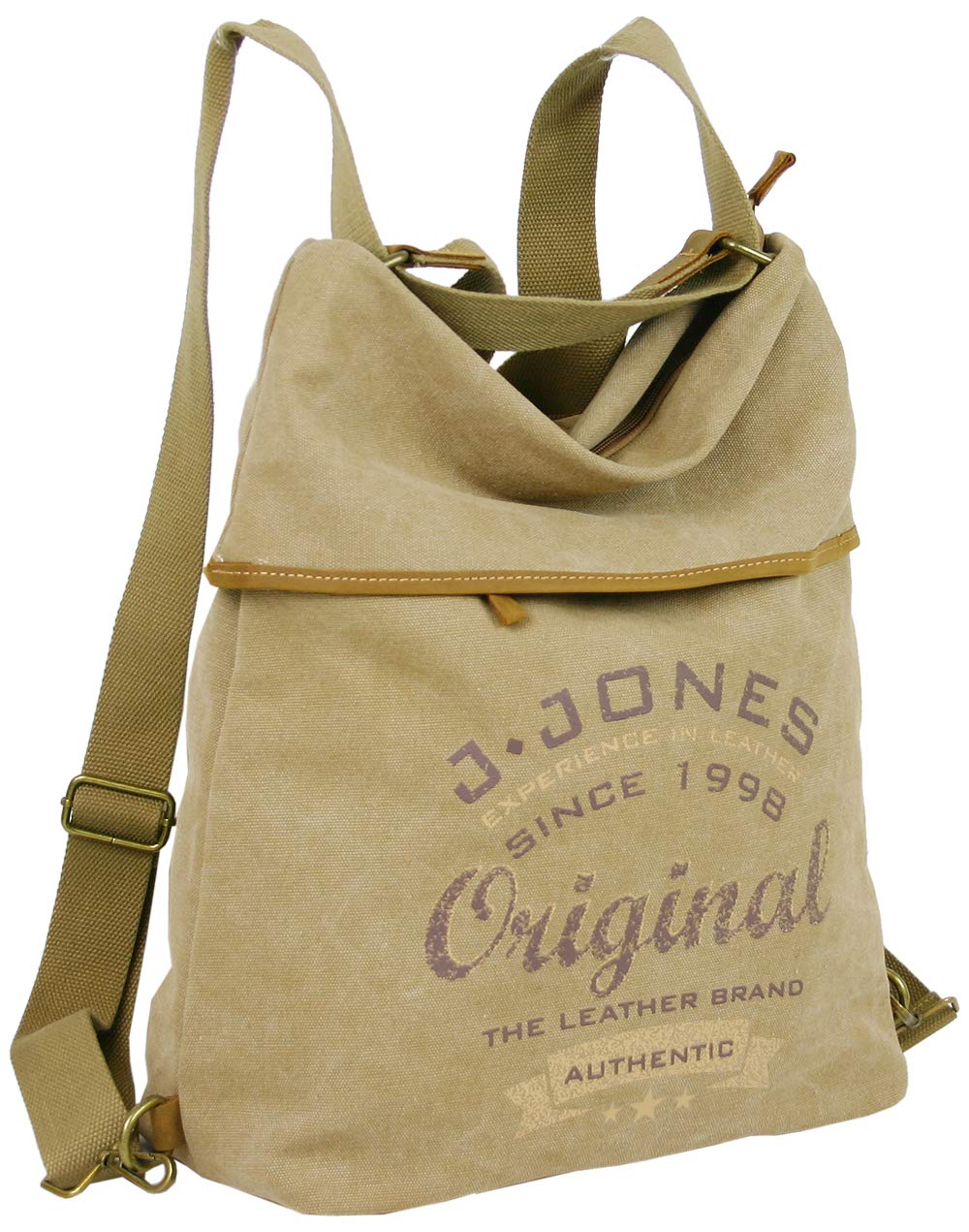JENNIFER JONES - Grosse Damen Handtasche aus Canvas und Echtleder - Vintage Look - Casual Schulterta