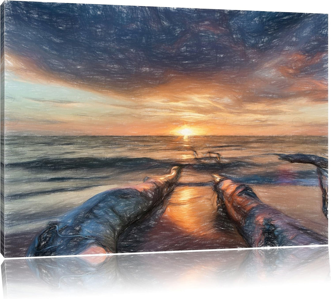 Pixxprint Strand / 100x70cm Leinwandbild bespannt auf Holzrahmen/Wandbild Kunstdruck Dekoration, 100