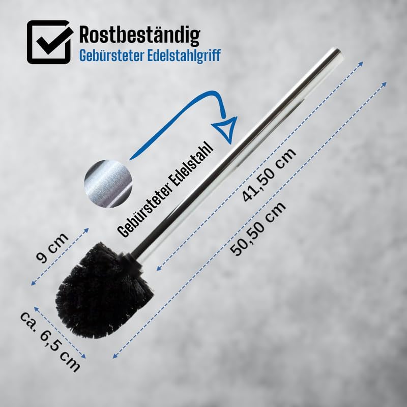 Daloual - 3 x Ersatz WC-Bürstenkopf Schwarz Ø ca. 6,5 cm + 1 x Edelstahl-Griff 41,5 cm - Toiletten-B