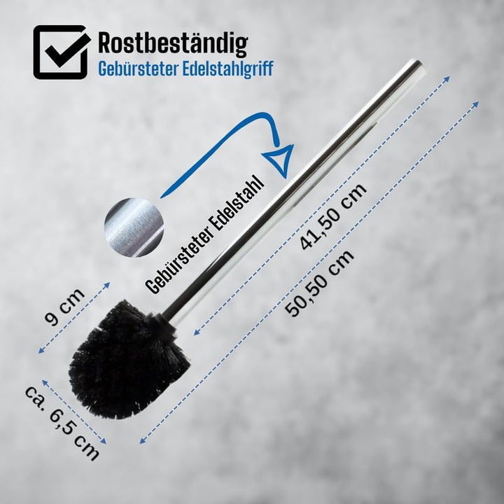 Daloual - 3 x Ersatz WC-Bürstenkopf Schwarz Ø ca. 6,5 cm + 1 x Edelstahl-Griff 41,5 cm - Toiletten-B