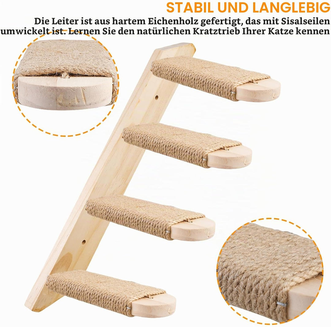 Kletterwand und Leiter für Katzen aus massiver Eiche – Möbel bis 15 kg