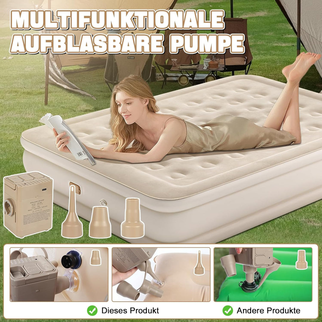 Luftmatratze 2 Personen, Luftbett 2 Personen 200 x 154 x 43cm, Luftmatratze Selbstaufblasend mit Int