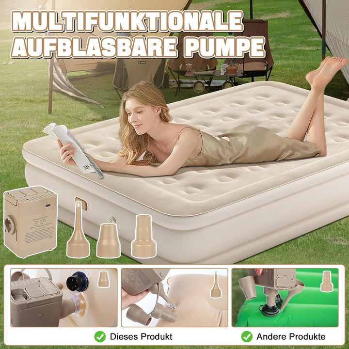 Luftmatratze 2 Personen, Luftbett 2 Personen 200 x 154 x 43cm, Luftmatratze Selbstaufblasend mit Int