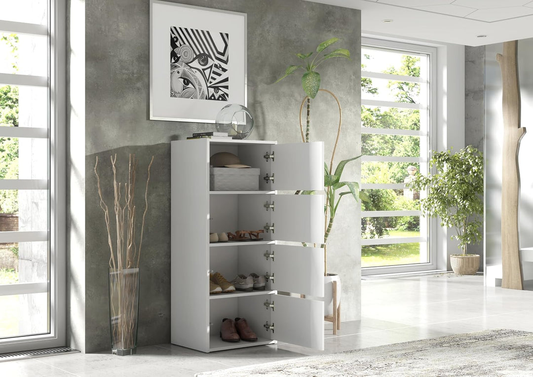 meble masztalerz Kommode mit 4 Türen Weiss 50x39x120 cm - Schuhschrank Hoch - Wohnzimmer Schrank - F
