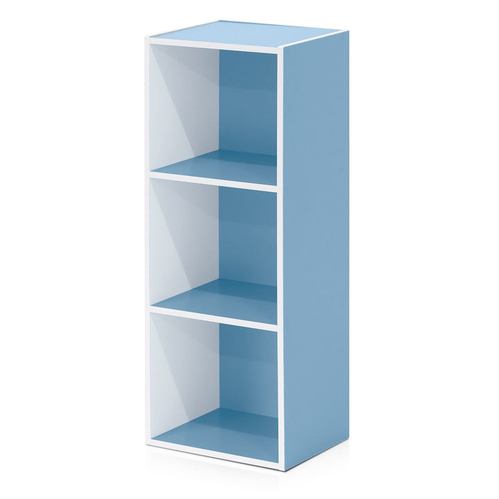 Furinno offenes Bucherregal mit 3 Fächern, Holz, Weiss/Hellblau, 30.5 x 23.6 x 80 cm 3 Fächer Weiss/