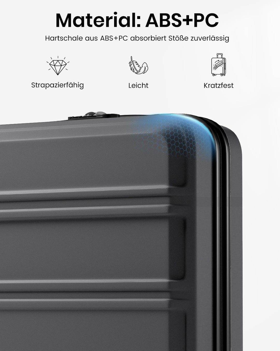 KONO Handgepäck Koffer EasyJet 45x36x20 ABS+PC Hartschale, Grau | Leichte Kabinenkoffer für Flugreis