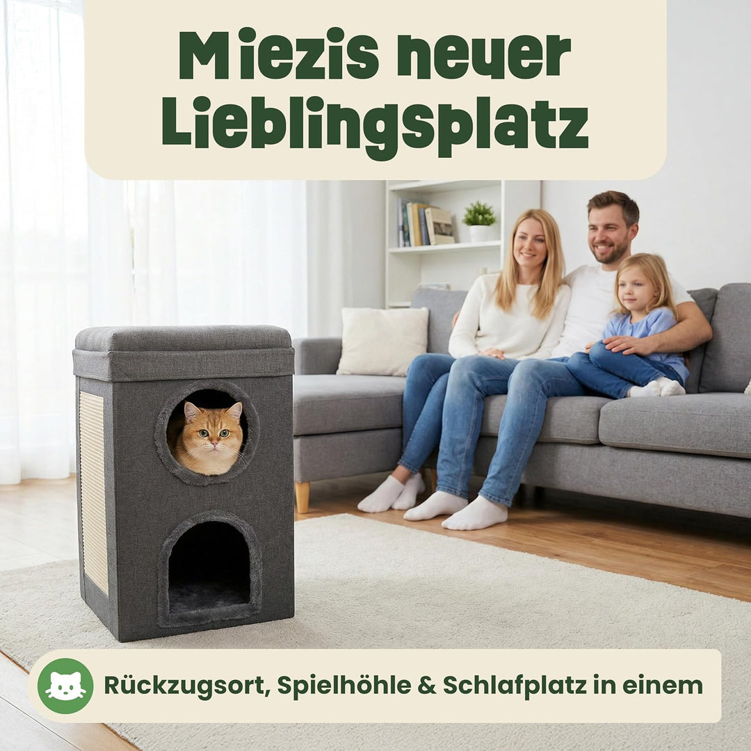 zooprinz katzenhöhle cat cave – kuschelhöhle für Katzen & grosse Katze, warmes katzenbett beige mit