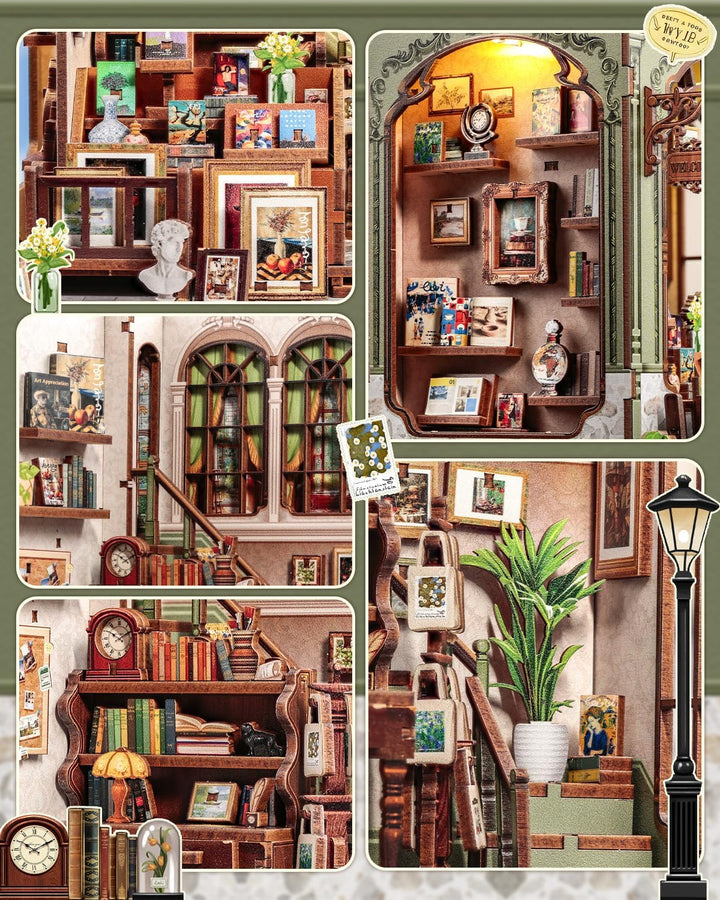 CUTEBEE Book Nook Kit - DIY Holz-Miniaturhaus (Buchladen-Szene) mit LED-Beleuchtung, 3D Puzzle für B
