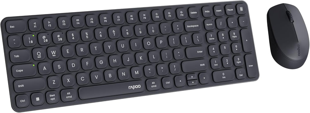 Rapoo I Kabellose Tastatur und Maus (9310M, Ultraslim, Bluethooth, 2,4 GHz, Batterien) Dunkelgrau