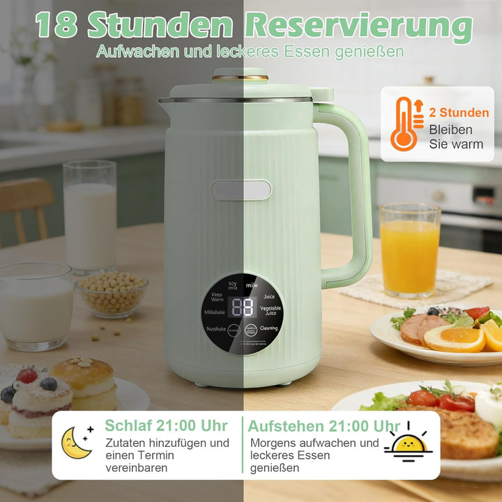 1200ml Sojamilch Maschine,Nussmilchmaschine 8-in-1, Automatische Mandelmilchmaschine mit 12 Klingen