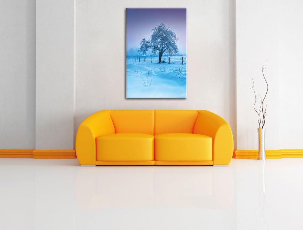 Baum in Winterlandschaft, Format: 100x70 auf Leinwand, XXL riesige Bilder fertig gerahmt mit Keilrah