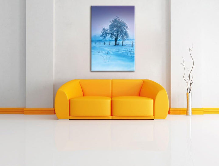 Baum in Winterlandschaft, Format: 100x70 auf Leinwand, XXL riesige Bilder fertig gerahmt mit Keilrah