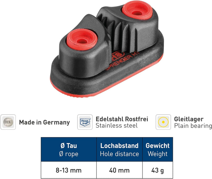 SPRENGER Schotklemme mit Gleitlager | aus hochwertigem UV-beständigem Camlan® und rostfreien Edelsta