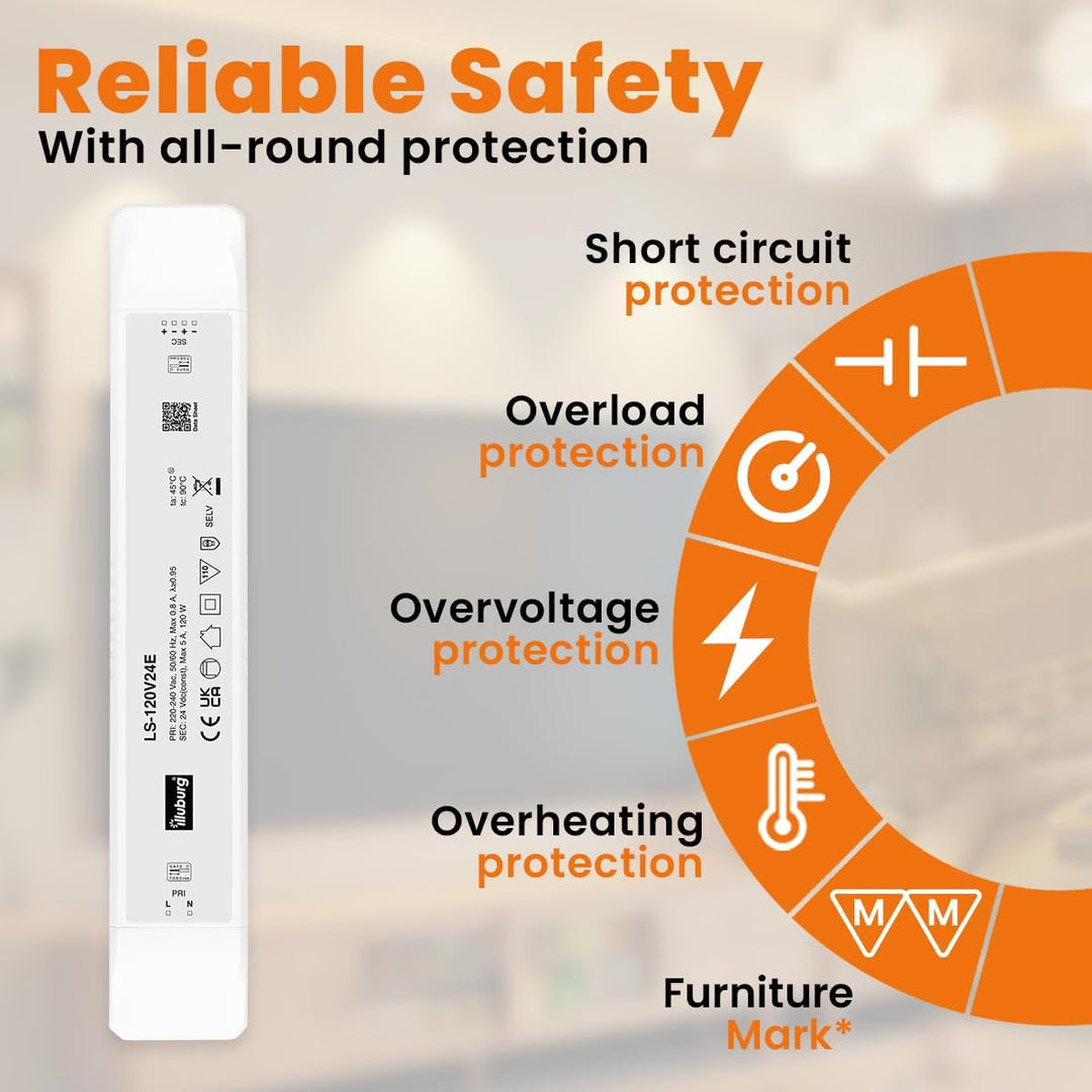 illuburg LED Trafo 24V 120W Flackerfrei für LED Strip Lampe LED Netzteil Treiber Transformator Drive