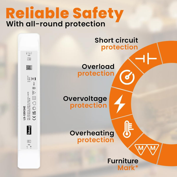illuburg LED Trafo 24V 120W Flackerfrei für LED Strip Lampe LED Netzteil Treiber Transformator Drive