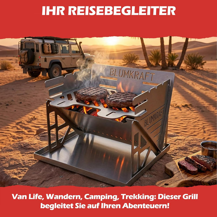 Tragbarer zusammenklappbarer Grill aus Edelstahl – Ultra-kompakter Holzkohlegrill – zerlegbar, Campi