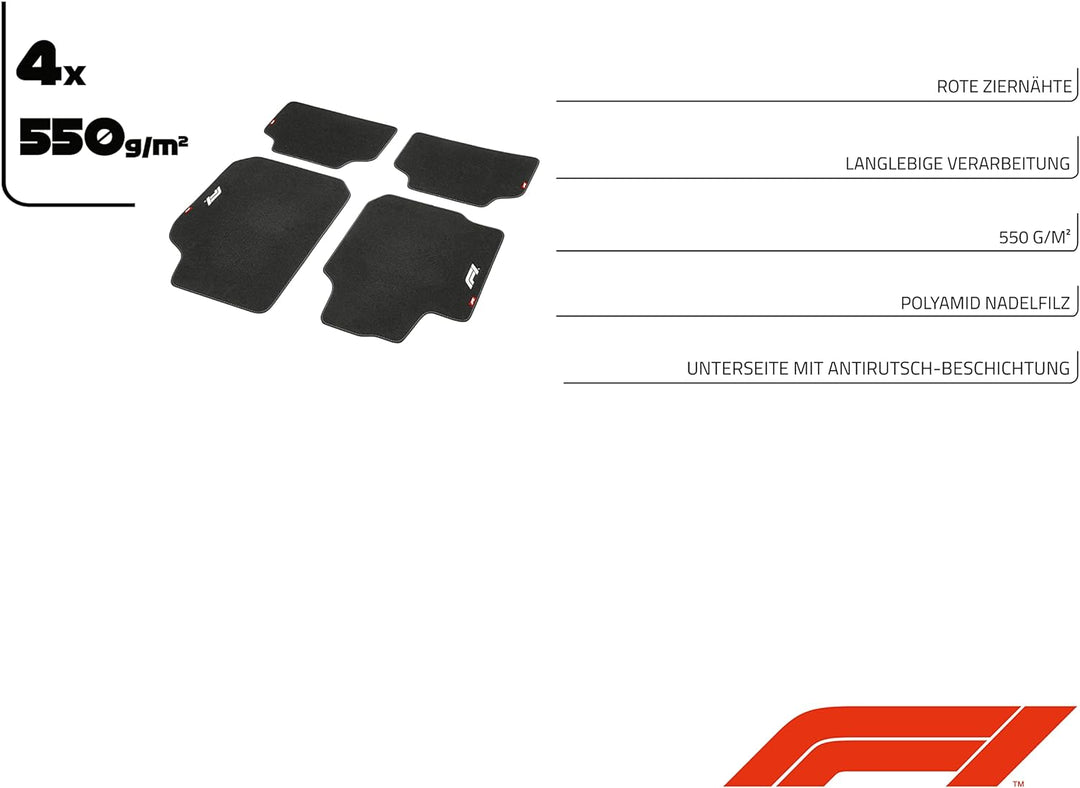 Formula 1 Universal Auto Fussmatten Set in Premium Qualität, Antirutschfest, Auto Matten Fussmatten