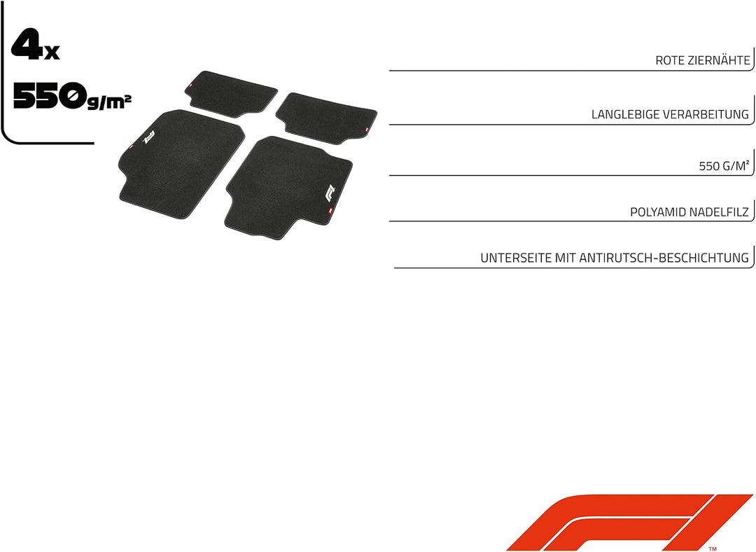 Formula 1 Universal Auto Fussmatten Set in Premium Qualität, Antirutschfest, Auto Matten Fussmatten