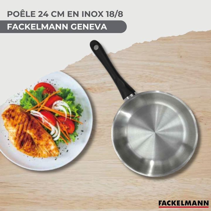 Fackelmann 9445450 Pfannenset 24 cm aus Edelstahl 18/8, Glasdeckel und 6 Edelstahlutensilien, Bratpf