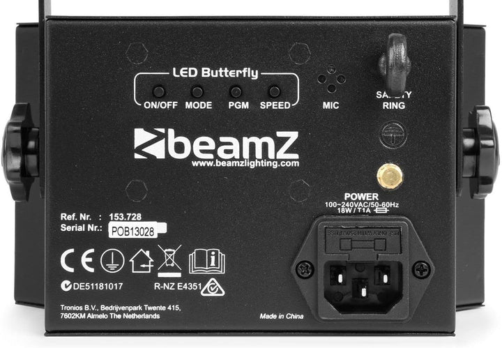 BeamZ LED Butterfly Partylicht 3x3W RGB + 14xSMD Strobe Musikgesteurt oder Automatikmodus, Disco Lic