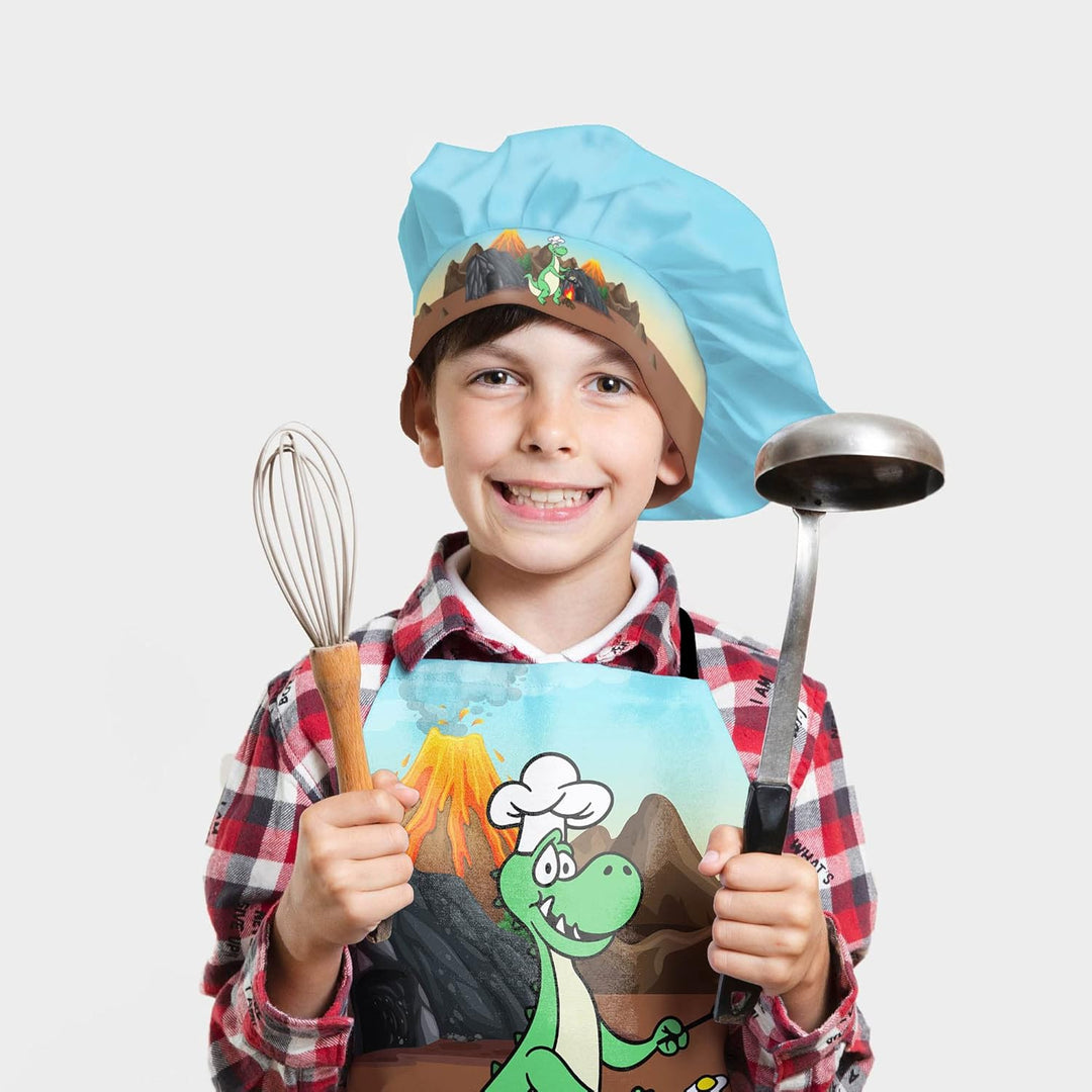 Kochmütze Für Kinder Jungen und Mädchen Bunte Kochhaube mit Klettverschluss Motif [099] Dino, Dino