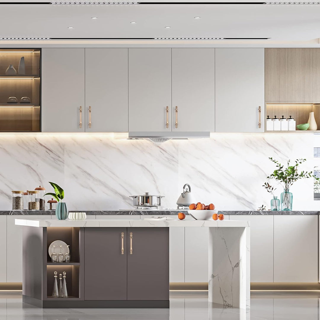 Amerdeco 6 Stück Möbelgriffe Gebürstetes Messing 96mm Lochabstand Schubladen Griffe für gold Küchens