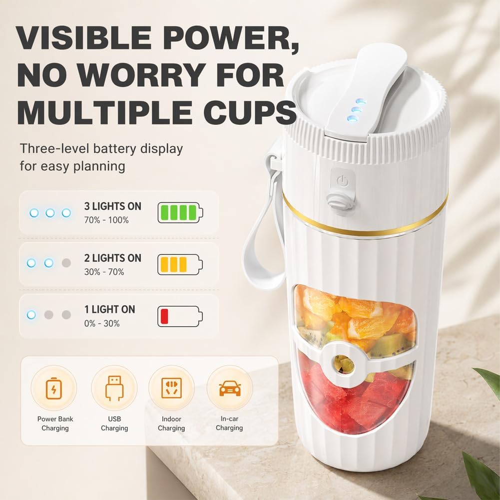Gohytal Kleine Tragbarer Mixer, 400ml Smoothie Maker, Kleiner Mixer mit 10 Edelstahl Klingen, USB Wi