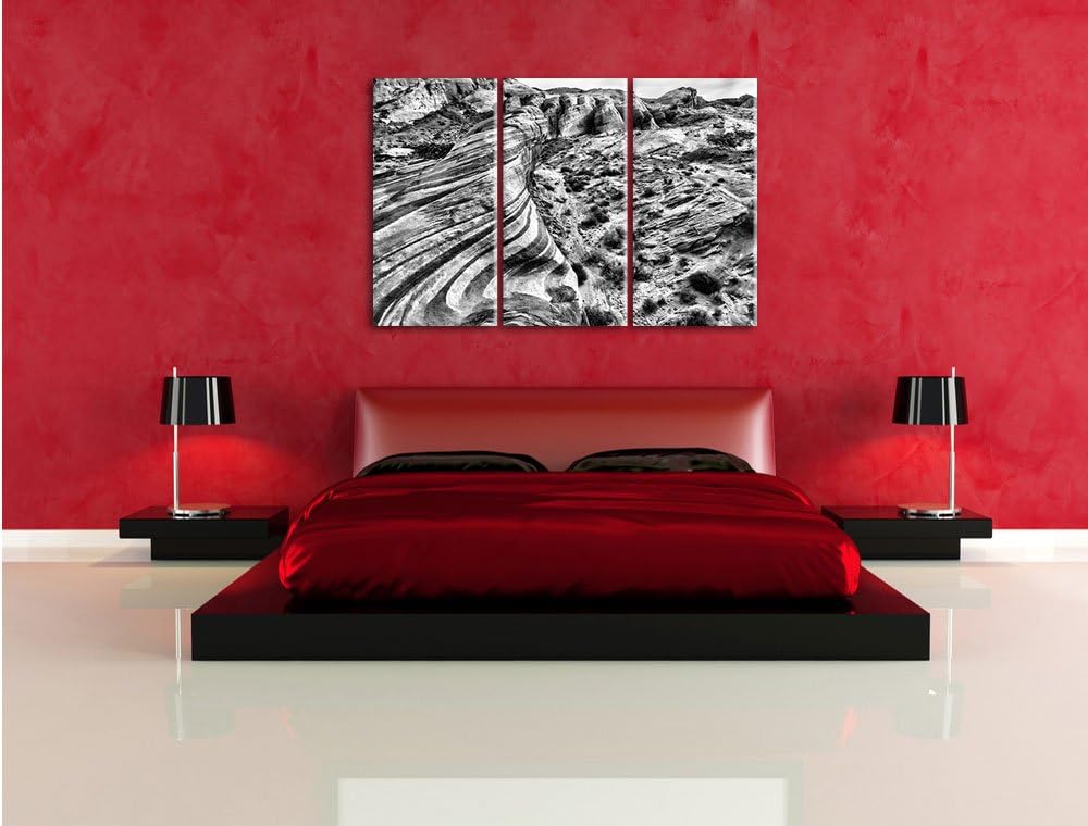 Pixxprint Monocrome, Wüste Nevada Grand Canyon 3-Teiler Leinwandbild 120x80 Bild auf Leinwand