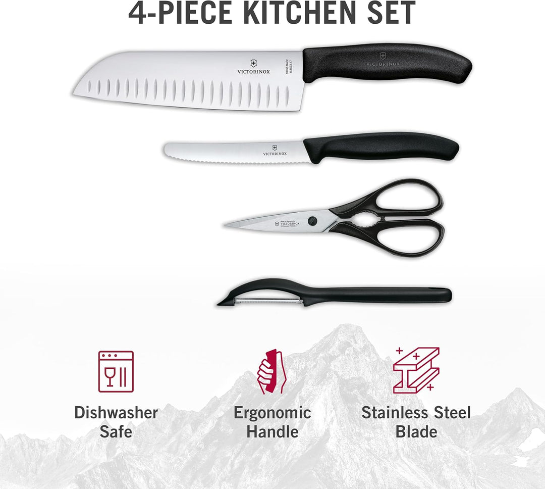 Victorinox Swiss Classic Küchengarnitur in Geschenkverpackung, 4-teilig, rostfrei, schwarz, 6.7133.4