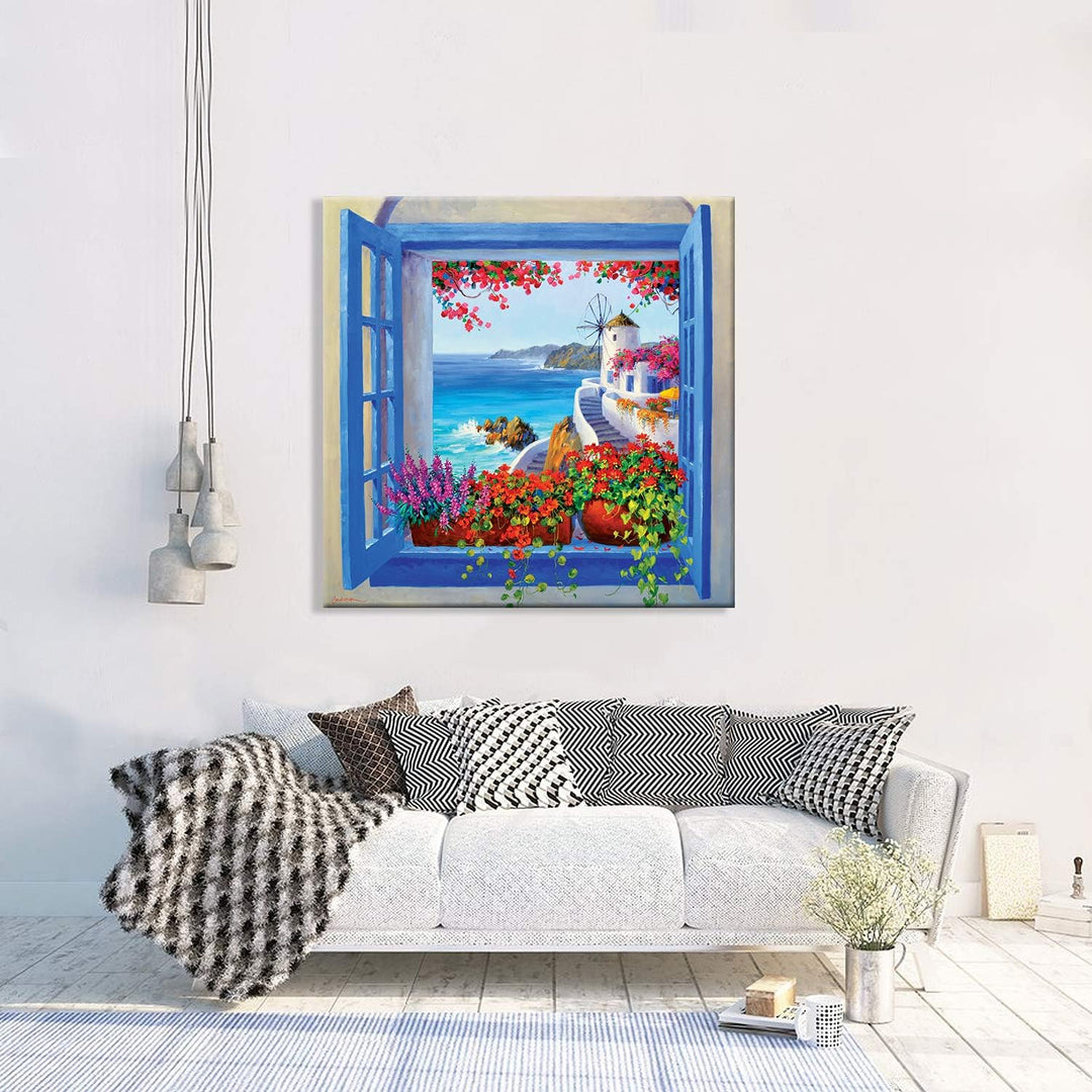 Giallobus - Bild - Druck auf Leinwand Mikki SENKARIK - Rahmen mit Landschaft Santorini LIED - Modern
