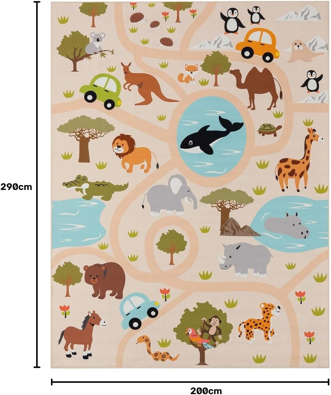 TT Home Kinderteppich Babyzimmer Teppich Kinderzimmer rutschfest Tiere Weltkarte Autos, Farbe:Grün G